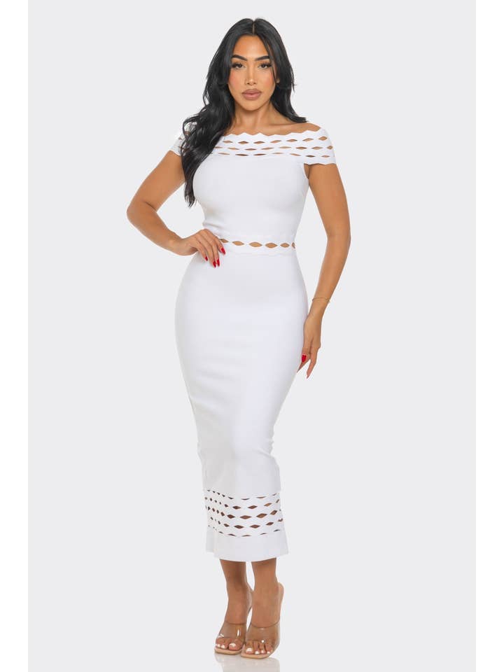 Athina Collection - Wholesale Dress - Women's - Off-Shoulder Cutout Midi Bandage Dress