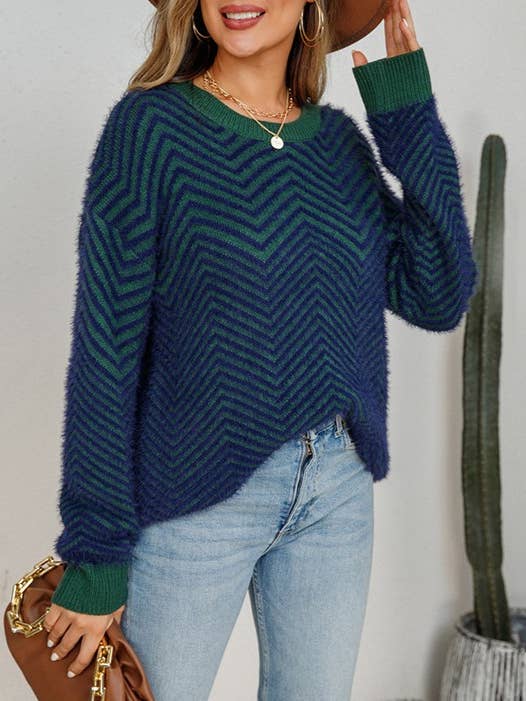 HIDDENBRAND - Wholesale Knit Sweater - Women's - Crewneck Plush Long-Sleeved Knit Sweater