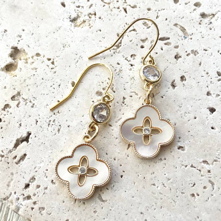 Clover shell with crystal earrings for wholesale by VB&CO Designs Handmade Jewelry