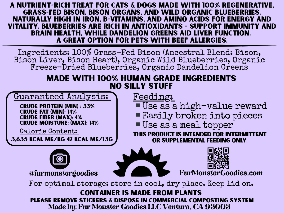 Fur Monster Goodies LLC – Großhandel Leckerlis – Hund – Rinde: 100% Grasgefütterter Bison: Luftgetrocknetes Jerky-Leckerli2