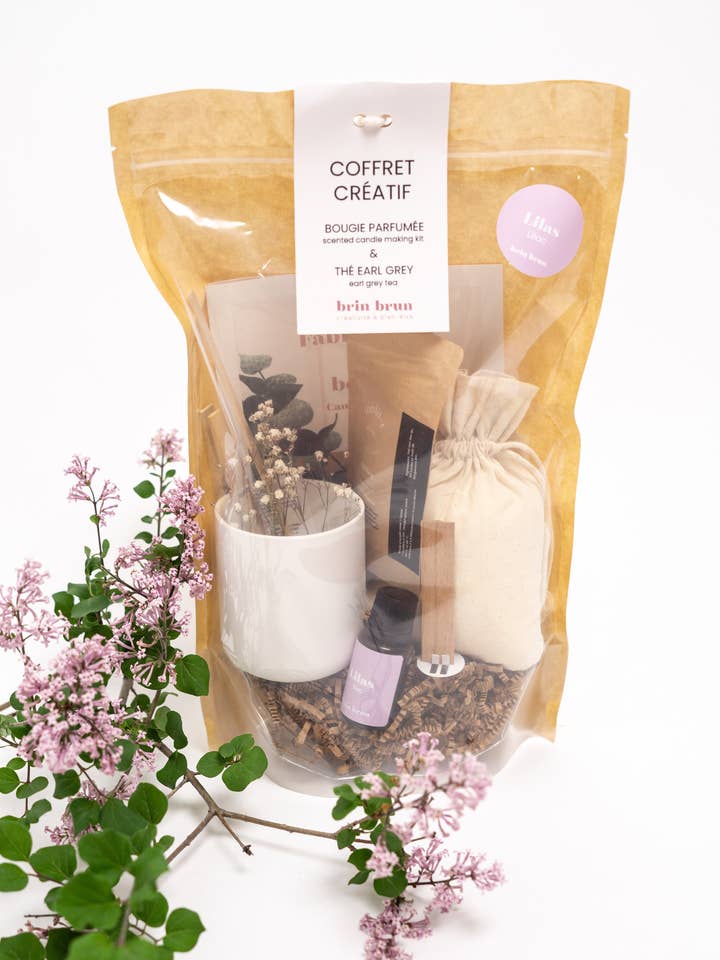 Kit de Bougie de Bien-être en Ceramique avec Thé Earl Grey, perfume Lilas para venta al por mayor de brin brun