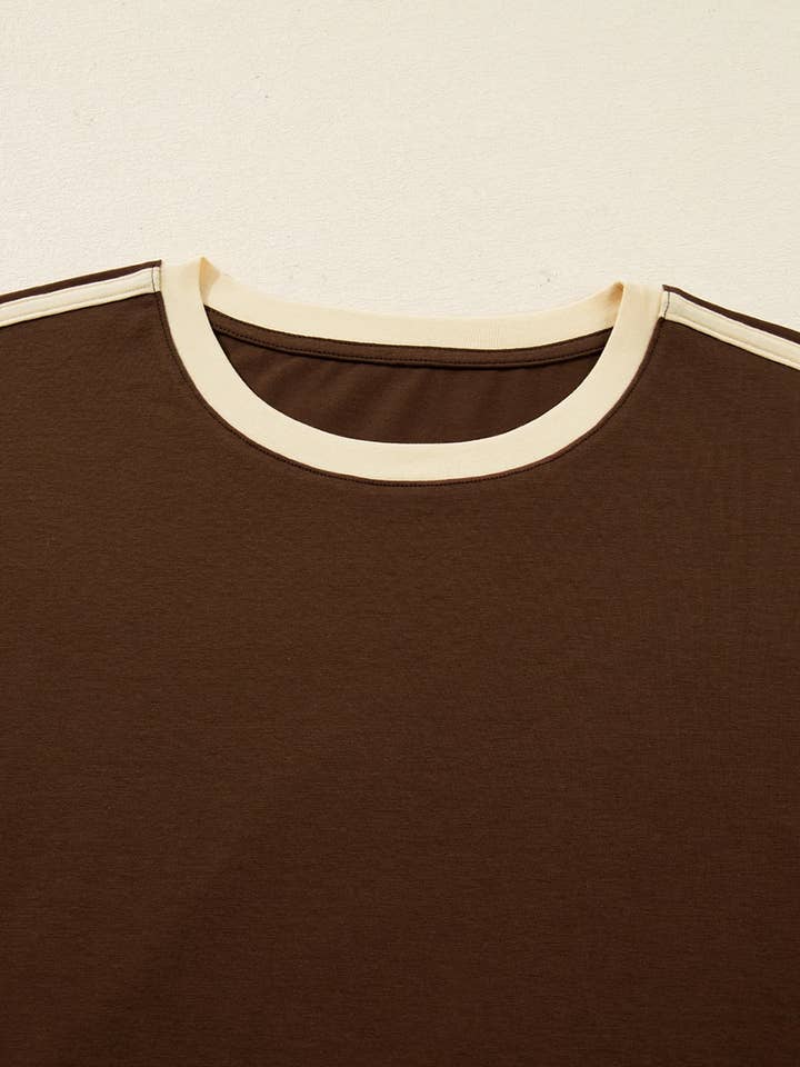 FULL TIME PURCHASE - Wholesale T-Shirt - Women's - Varsity Striped Accent Contrast Crew Neck Long Sleeve T Shir6