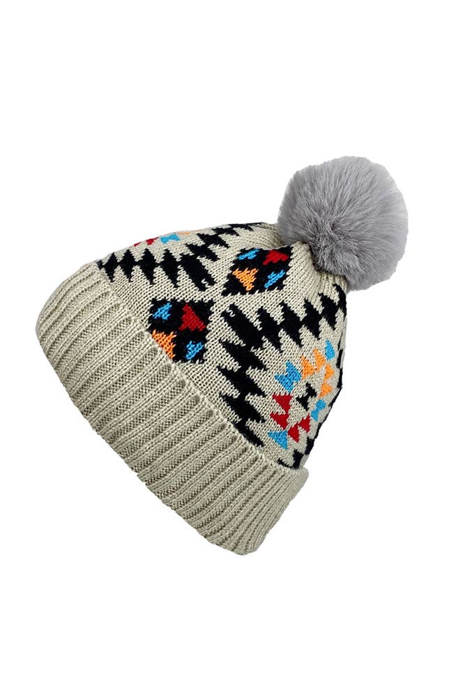 UNISHE – Großhandel Beanie – Damen – Aztekische Strickmütze mit Pompon im Westernstil MOQ 3 Stück ZZKF3054