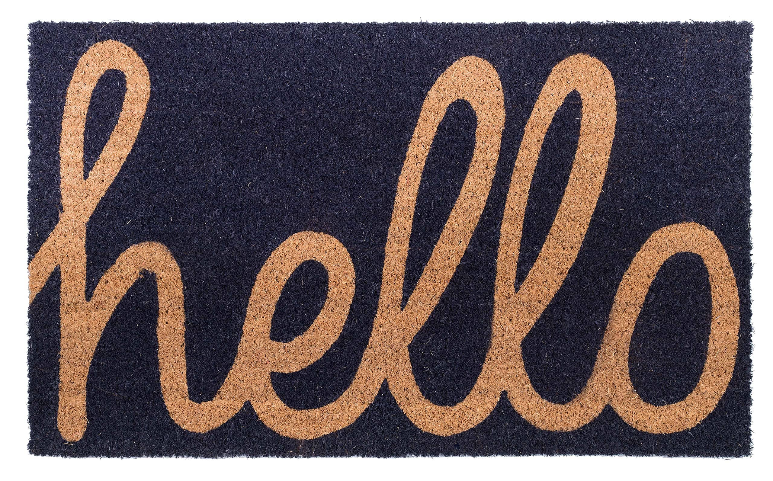 Cursive Hello - Black Doormat - 18" x 30" for wholesale on Faire3