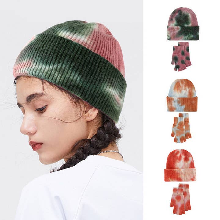 ACCITY - Wholesale Winter Accessory Set - Unisex - NEW WOOL TIE-DYE GLOVES AND HAT TWO-PIECE SET_CWMM2864