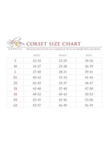 Daisy Corsets – wholesale Kjol - Dam – Topplåda Burlesque Underbyst Svart/Mörkröd Stålbenad Korsett med Guldfransar