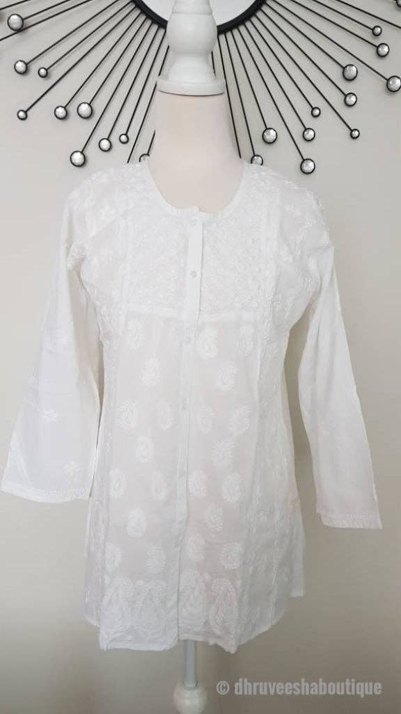 EeshaBoutique Australia - Wholesale Blouse – Women’s - Ivy - White embroidered tunic top4