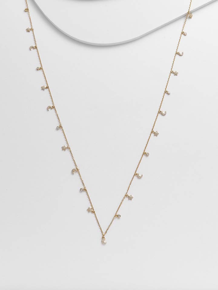 SHAYA Moon and Stars Long Necklace for wholesale by Kosa Jewels