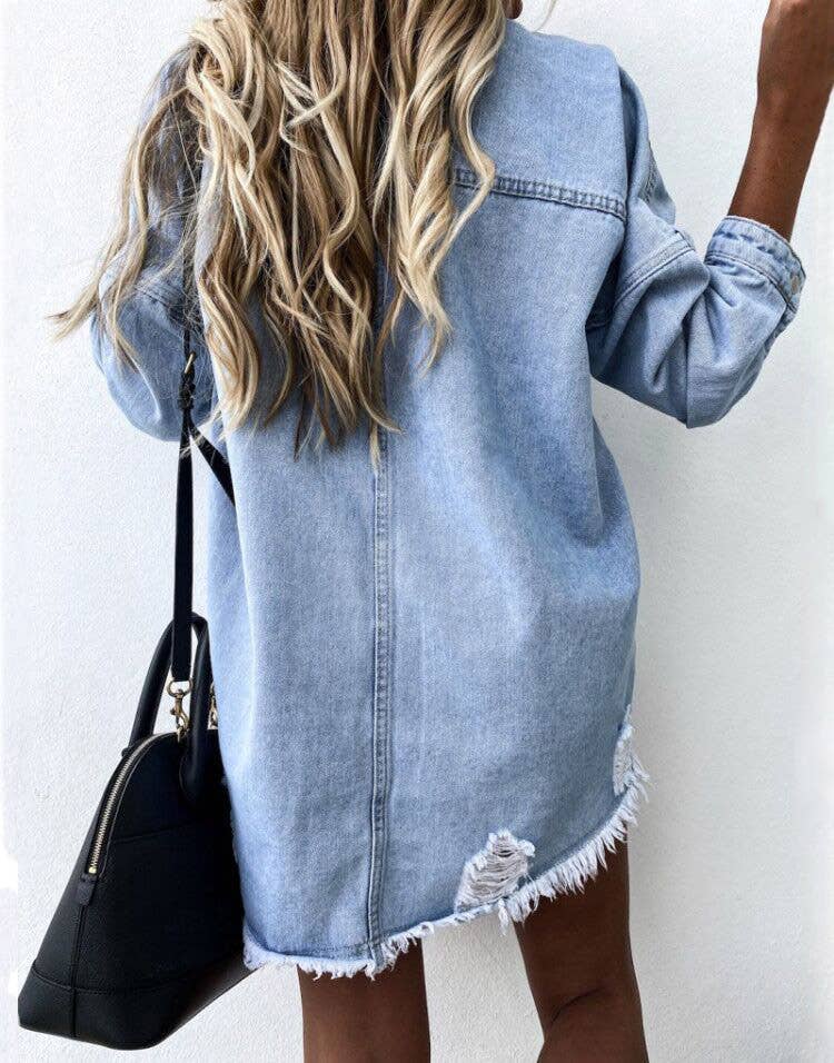 HIDDENBRAND - Wholesale Denim Jacket - Women's - Oversized  ripped frayed edges denim jacket1