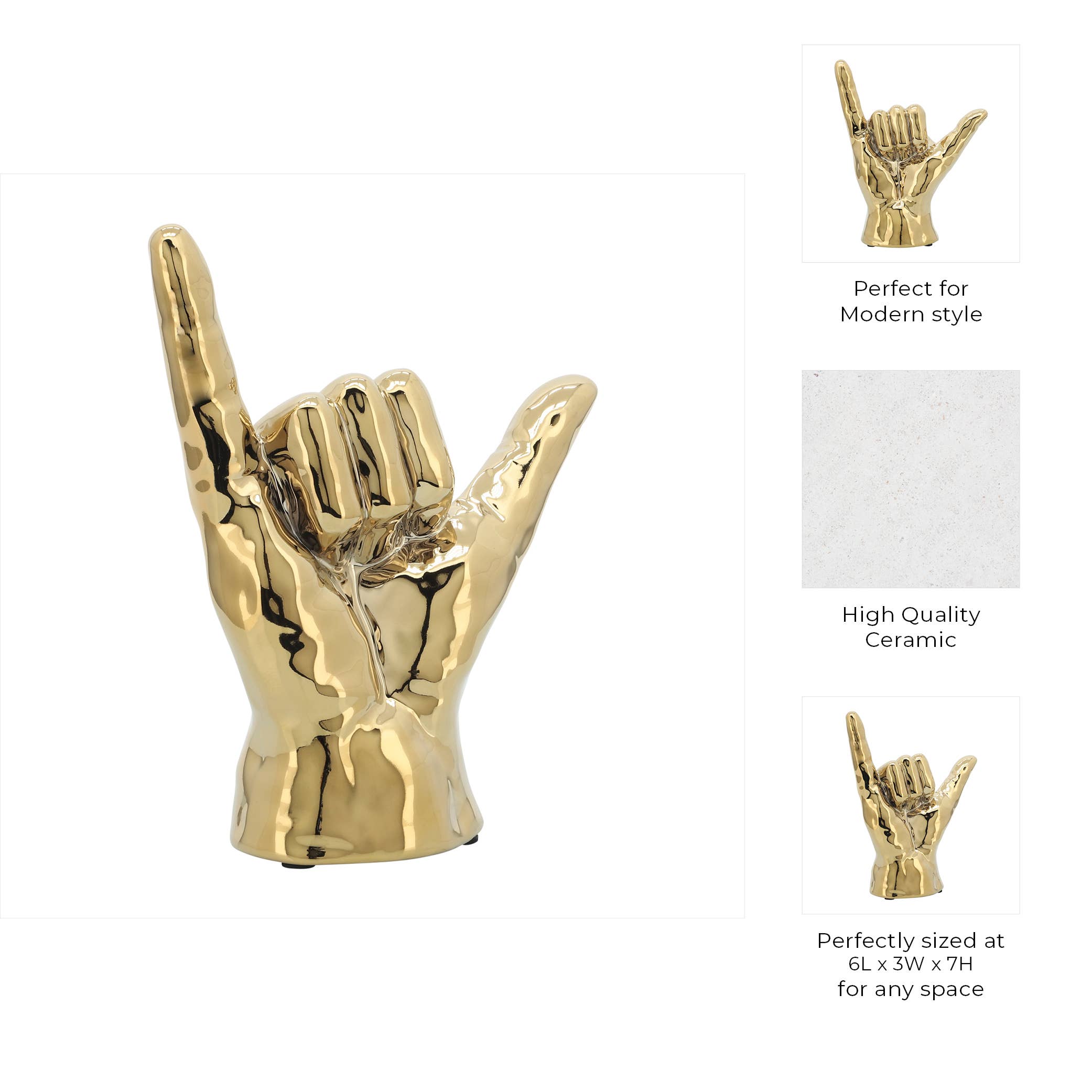 Sagebrook Home - Wholesale Decorative Tabletop Object - Decorative Sculpture - Gold Ceramic Hang Loose Hand, 7 in.4