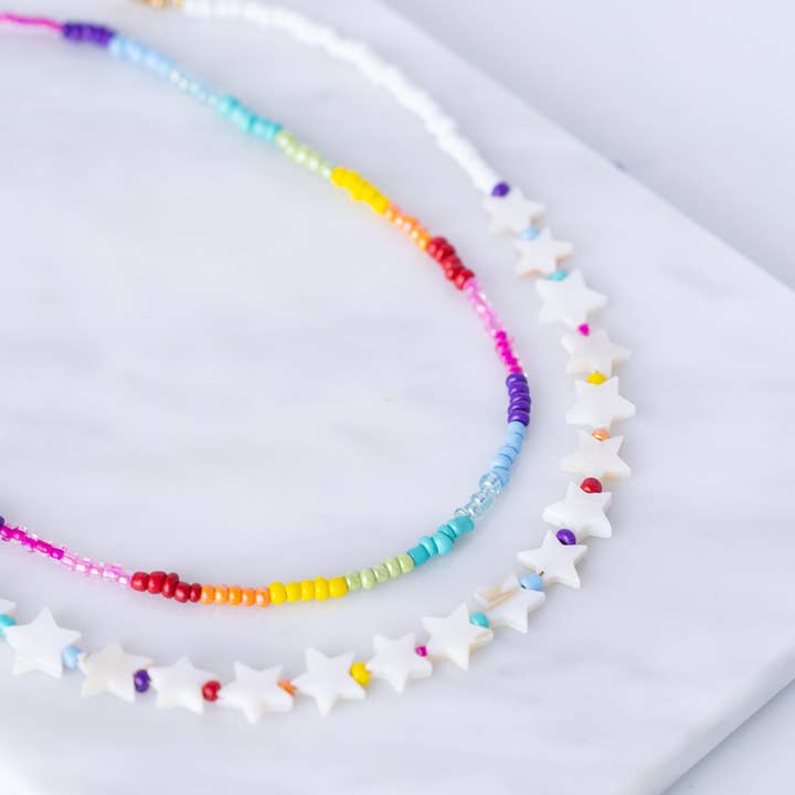 Goupi - Wholesale Beaded/Pearl Necklace - Rainbow Choker and Star Multi Color Necklaces