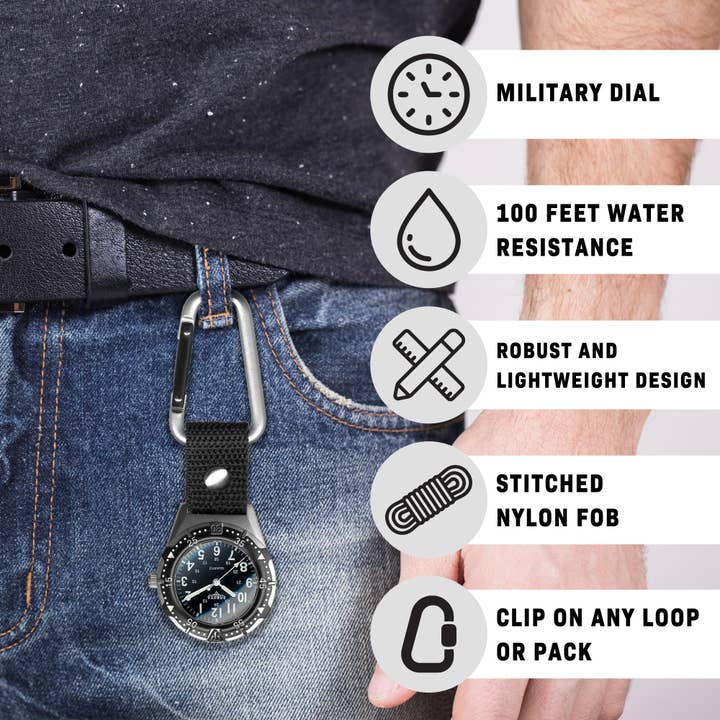 Dakota (Dakota Watch Company) - Wholesale Pocket Watch - Men's - Backpacker Clip Watch, Analog Watch, Nylon Fob,Military Dial
