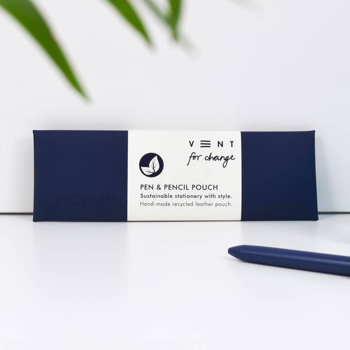 Pen / Pencil Pouch Recycled Leather - Reclaim - Navy Blue for wholesale by VENT for Change