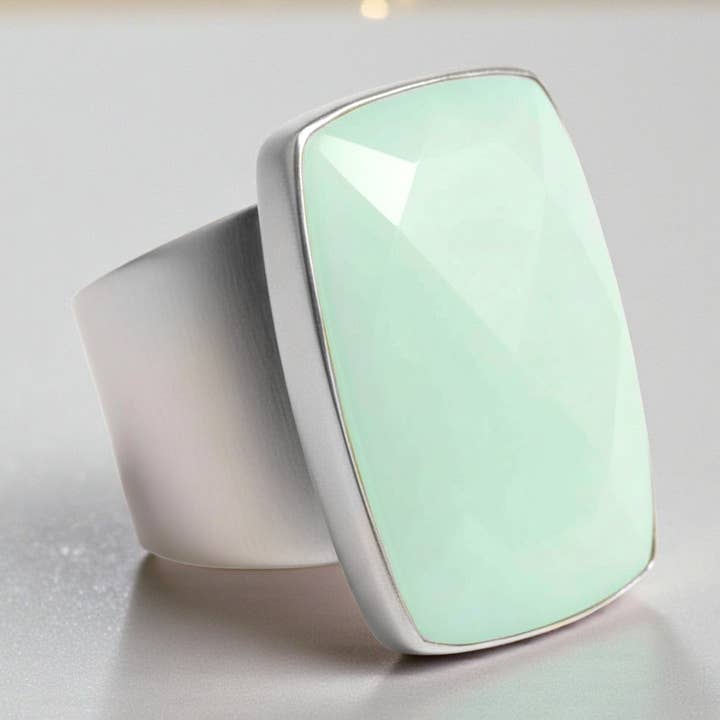J + I Jewelry - Wholesale Cocktail/Statement Ring - Aqua Chalcedony Sterling Solitaire Ring0