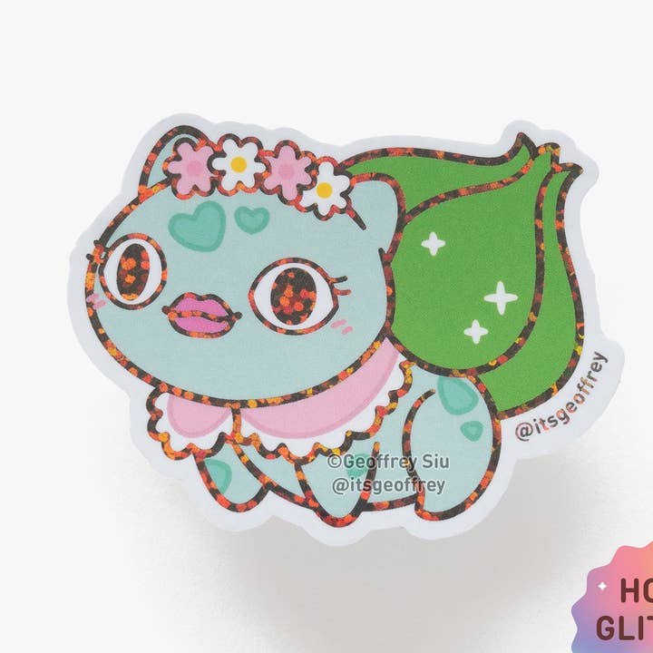 👁👄👁 Pegatinas holográficas con purpurina de la Sra. Bulbasir asombrada para venta al por mayor de Geoffrey Siu Art LLC