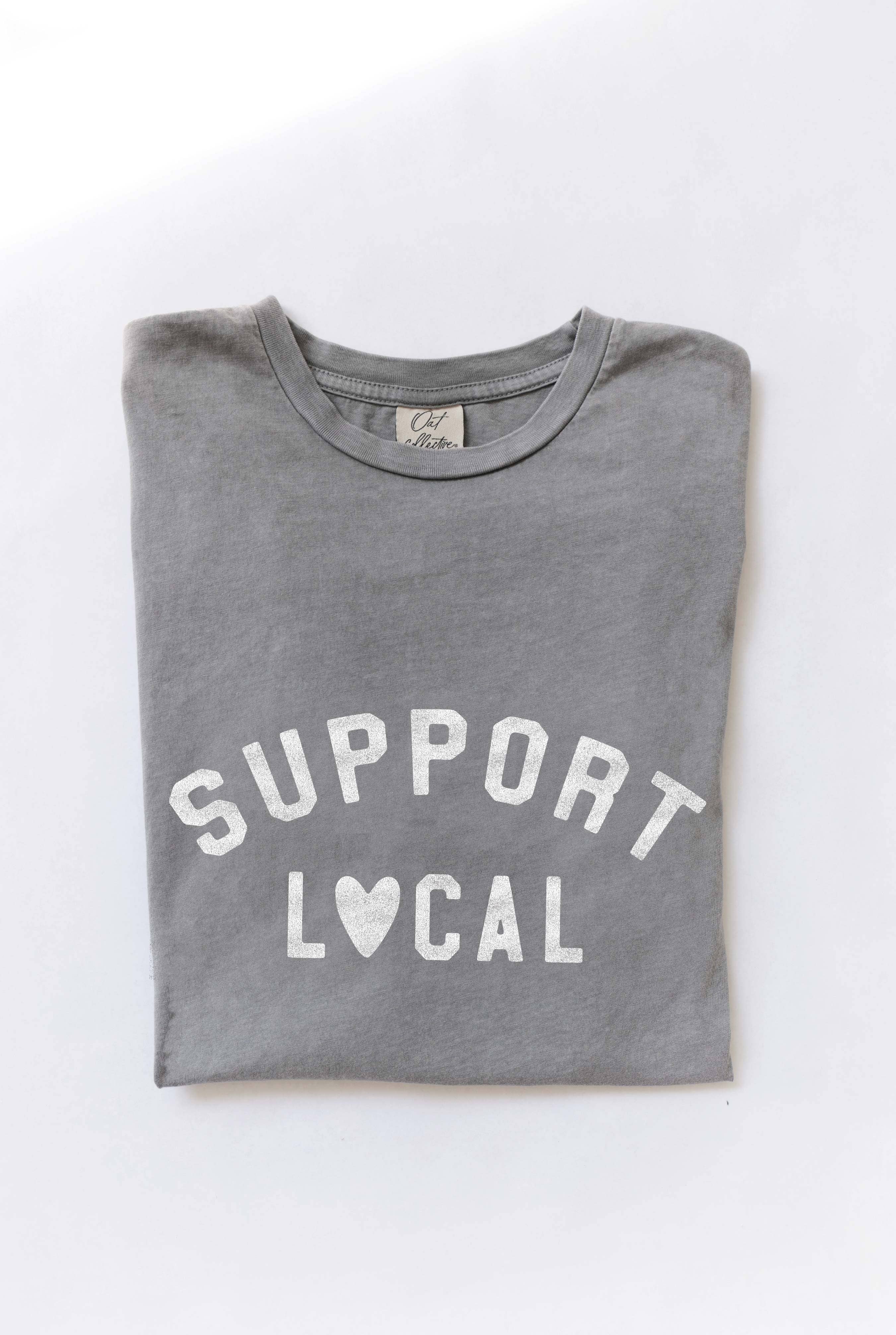 OAT COLLECTIVE - Wholesale Screen Printed T-Shirt - Women's - SUPPORT LOCAL Mineral Washed Graphic Top1