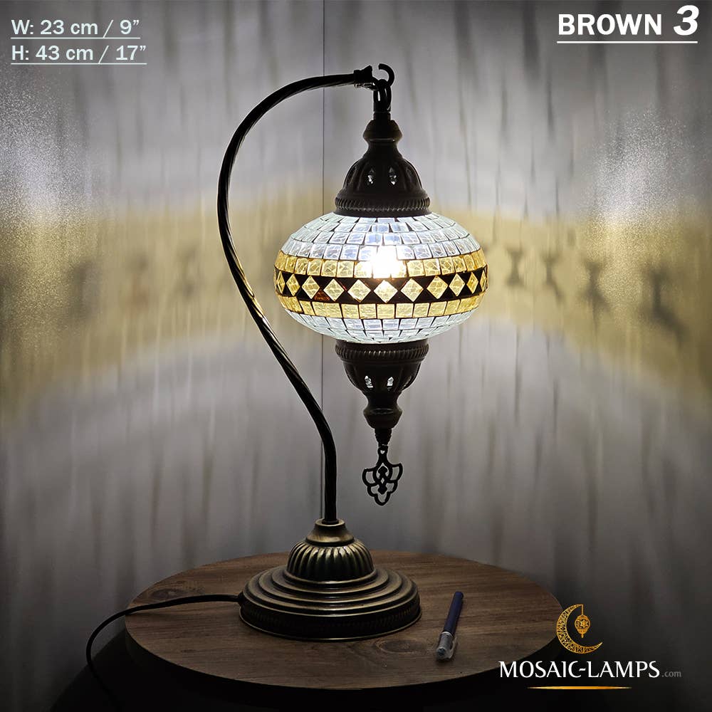 Mosaic Lamps - Wholesale Accent/Desk Lamp - 10+Colors - Gooseneck Large Globe Mosaic Table Lamp, Turkish16