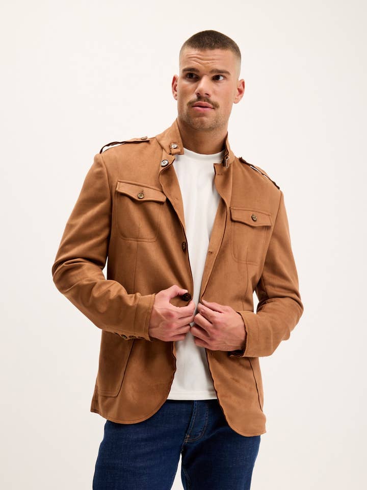 Men's Faux Suede Safari Jacket - Camel for wholesale on Faire0