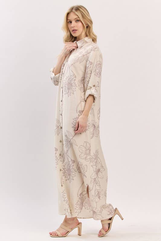 Pink Irene Wholesale - Wholesale Dress - Women's - Women Woven Floral Print Button-Down Maxi Dress6