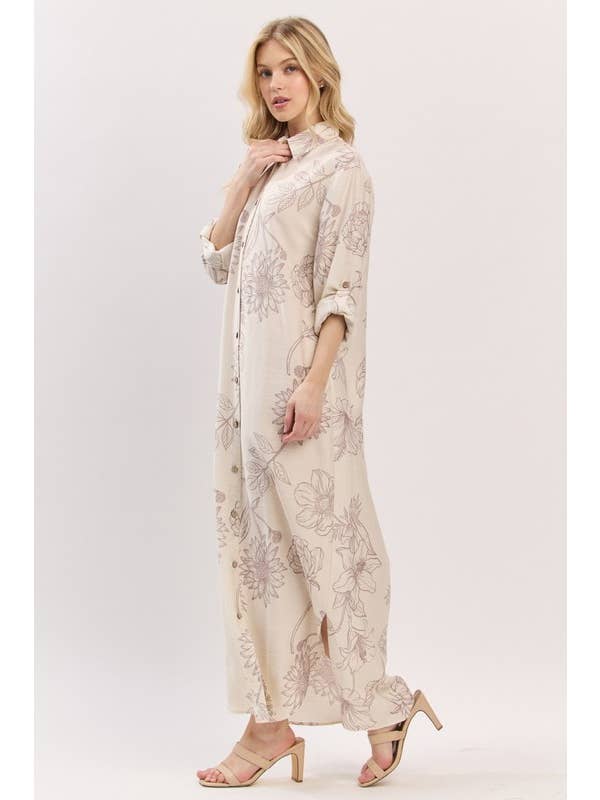 Pink Irene Wholesale - Wholesale Dress - Women's - Women Woven Floral Print Button-Down Maxi Dress6