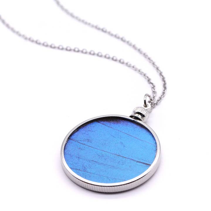 Double Sided Morpho Pendant for wholesale by Monarca Eco Friendly Jewelry