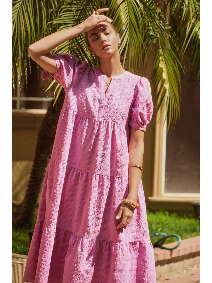 Oddi - Wholesale Dress - Women's - Textured Gingham Babydoll Midi Dress