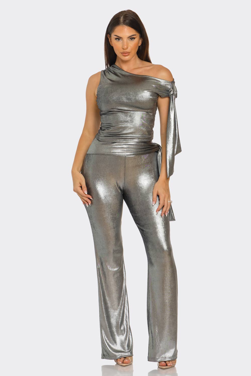 Julia by LoveJ – wholesale Top & pants set (NOT Loungewear) – Women's – Asymmetrical Shoulder Shirring Tie Top Pants Set5