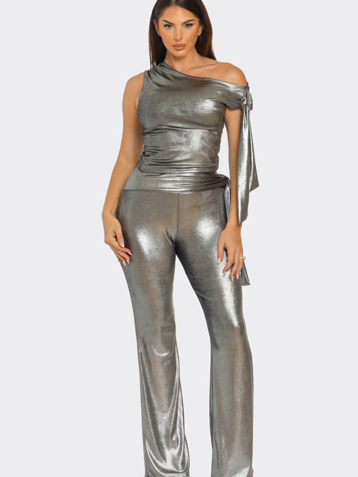 Julia by LoveJ - Wholesale Top & Pant Set (NOT Loungewear) - Women's - Asymmetrical Shoulder Shirring Tie Top Pants Set5