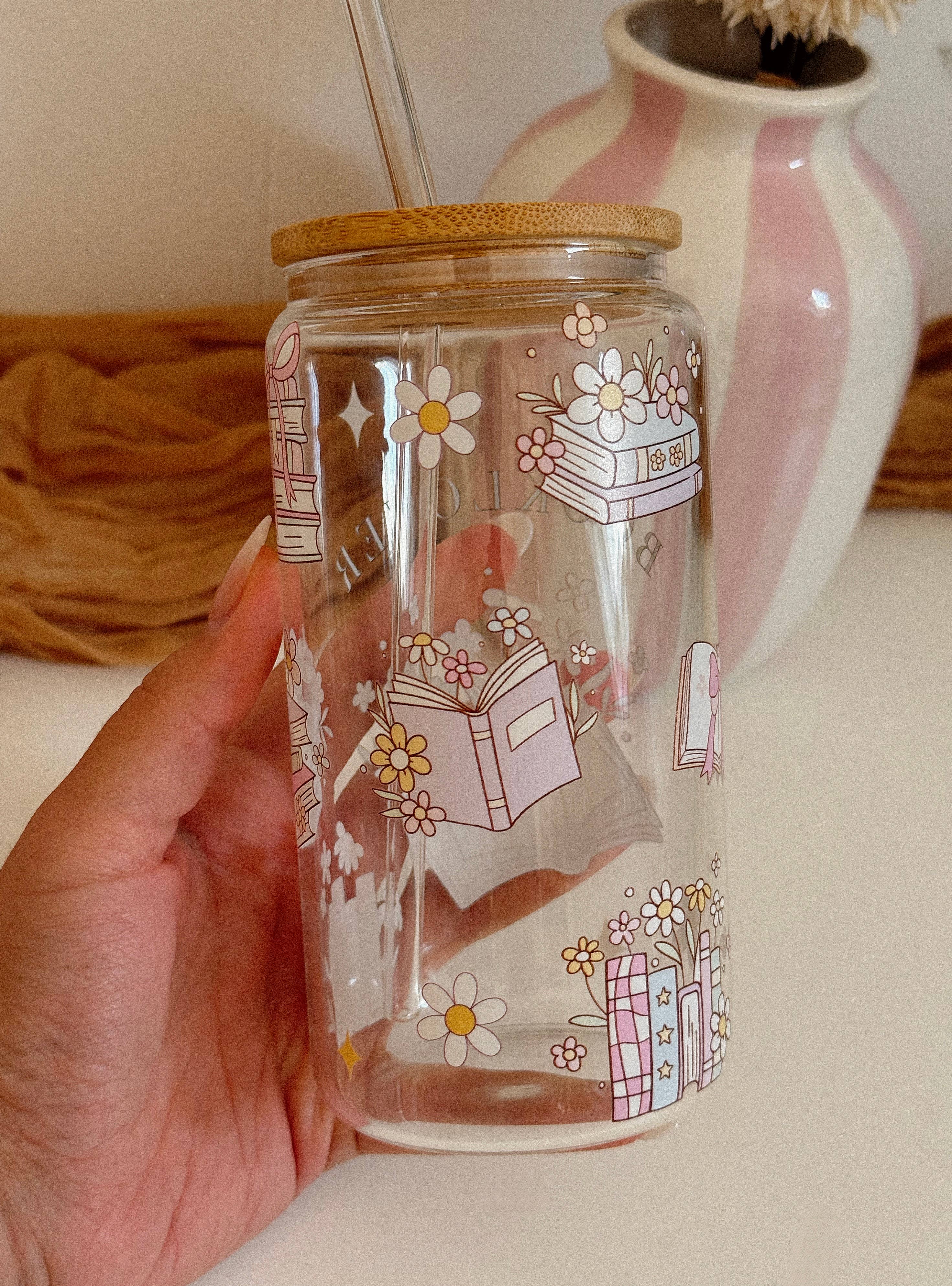 the cute cloud - Wholesale Drinking Glass/Cup - Glass Tumbler Book Lover Dishwasher Safe 550ml + Lid & Straw3