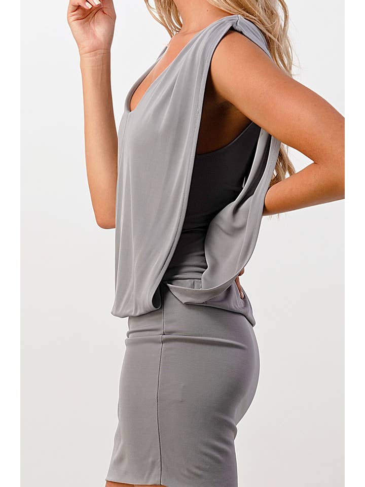 GREY Double Layered Banded Bottom Mini Dress for wholesale on Faire6