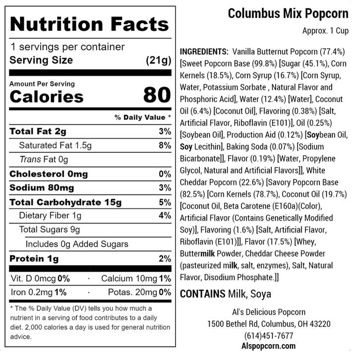 Al's Delicious Popcorn - Wholesale Popcorn - Columbus Mixâ„¢ Popcorn - 5.9oz