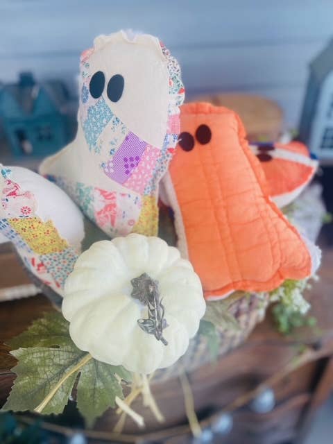 A Gnome on the Roam - Wholesale Decorative Tabletop Object - Handmade Vintage Quilt Ghost Pillow Spooky Halloween Decor3