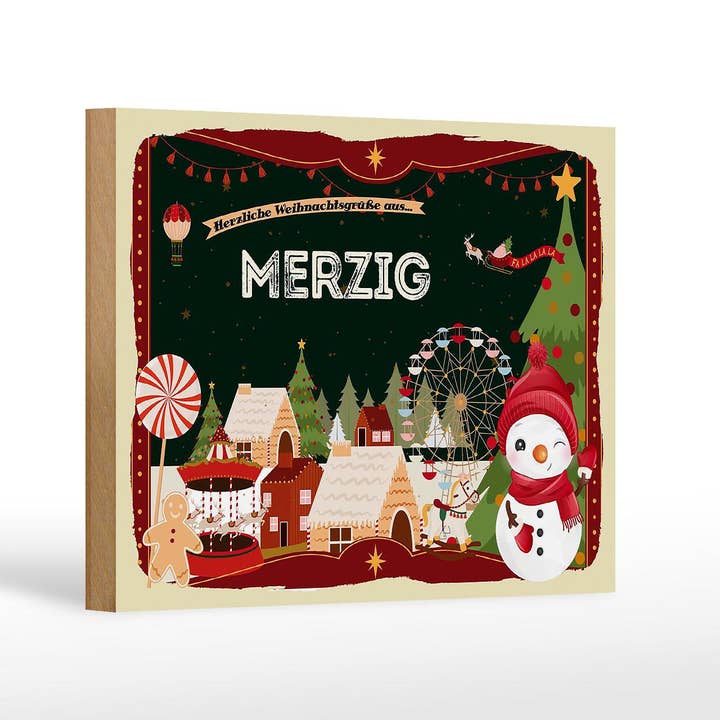 Sinal de madeira saudações de Natal MERZIG sinal decorativo de festa de presente 18x12 cm por atacado de Femer