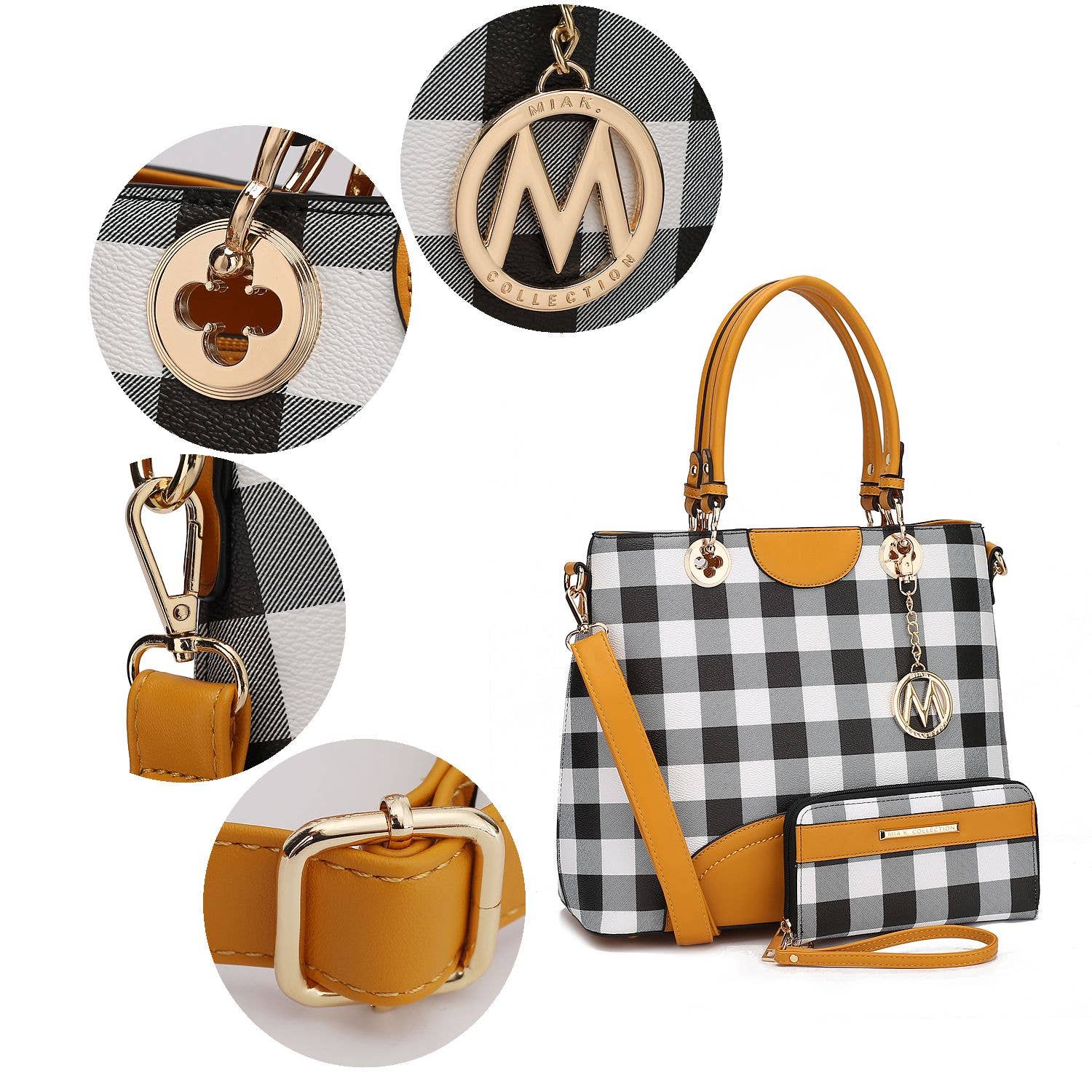 MKF Collection - Wholesale Top Handle Bag - Women's - Gabriella Checker vegan leather Handbag With Wallet by Mia K14