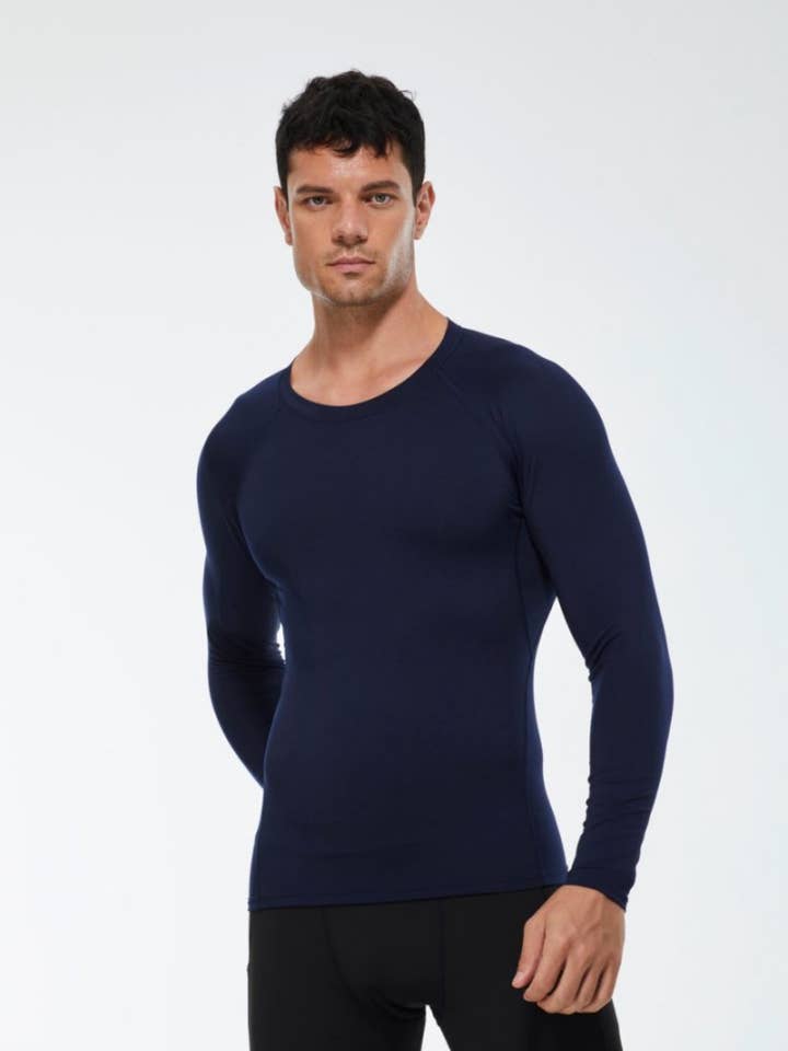 Active by Anna-Kaci - Wholesale Athletic Top - Men's - Men's Long Sleeve Athletic Compression Shirt & Crew Neckline6