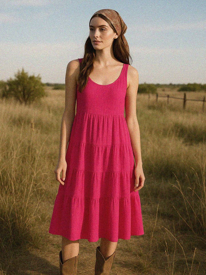 Robe midi légère en gaze à plusieurs niveaux pour la vente par Lara Daisy