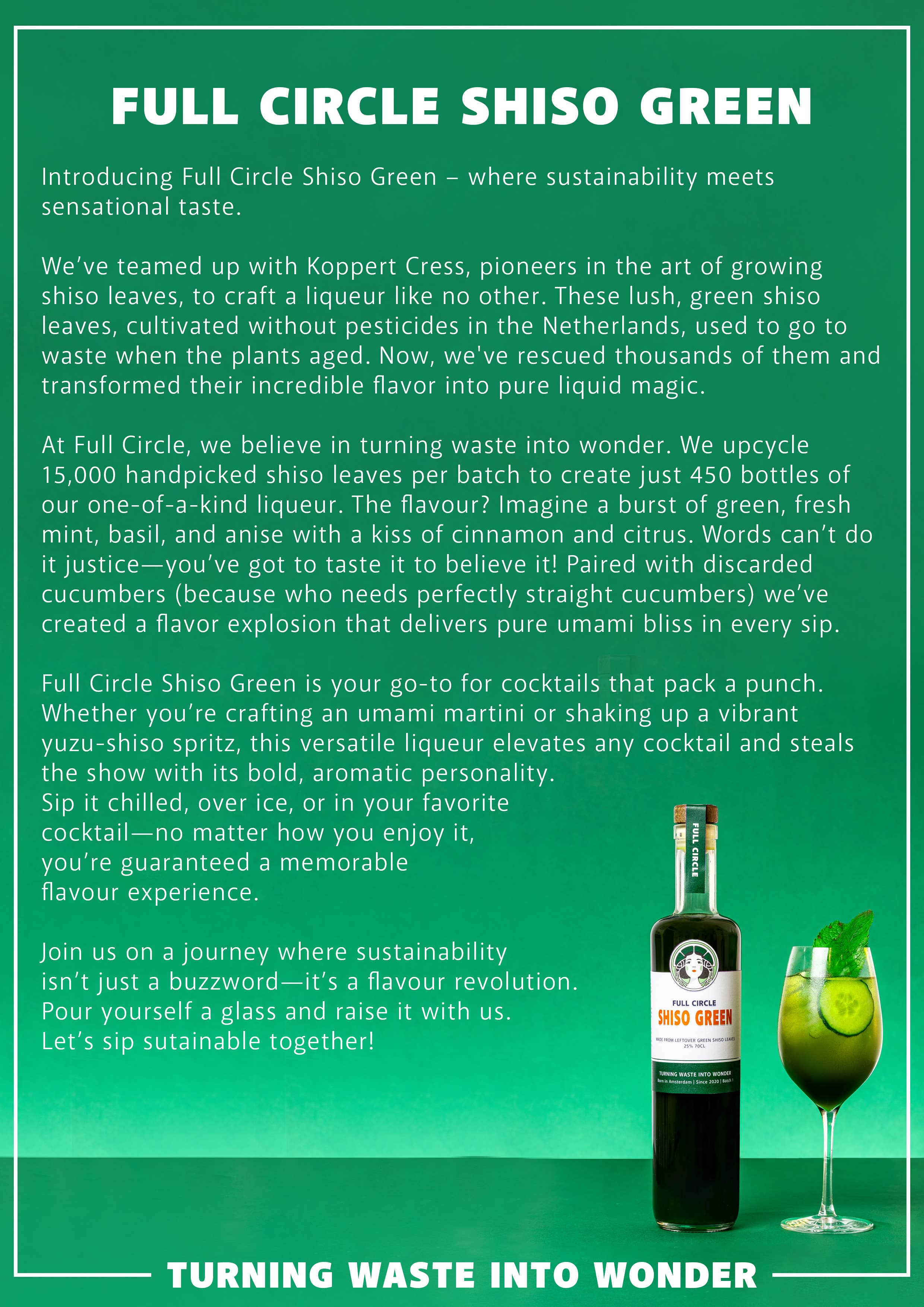 Full Circle - Wholesale Liqueur - Shiso Green 700 ml – Umami Liqueur from Shiso Leaves & Herbs6