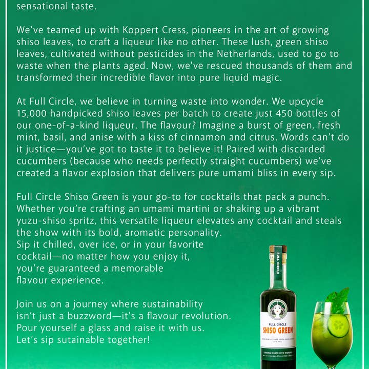 Full Circle - Wholesale Liqueur - Shiso Green 700 ml – Umami Liqueur from Shiso Leaves & Herbs6