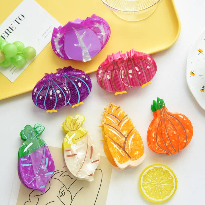 Pinces à cheveux en acétate inspirées des légumes fantaisistes pour la vente par SoapElenGlen