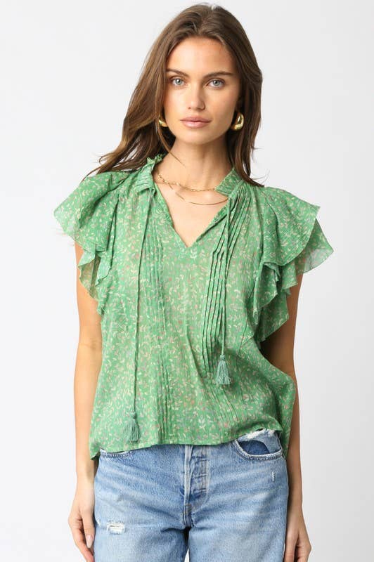 Green Blake Ruffled Shirt for wholesale on Faire0