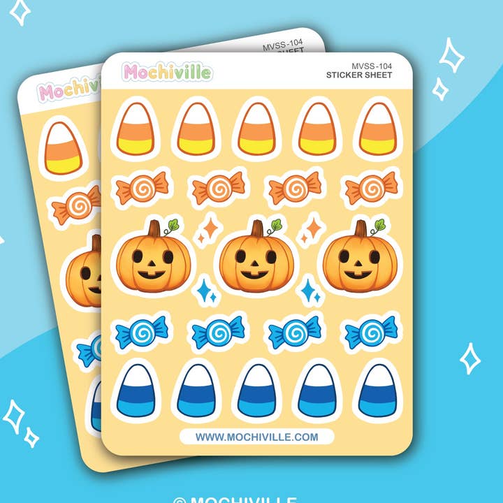 Halloween græskar & Candy Vinyl klistermærke ark for engroshandel hos Mochiville