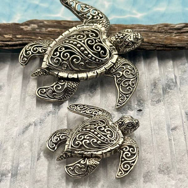 White Bronze Sea Turtle Earrings & Pendants in 2 Sizes! for wholesale by Goddess Design Studio