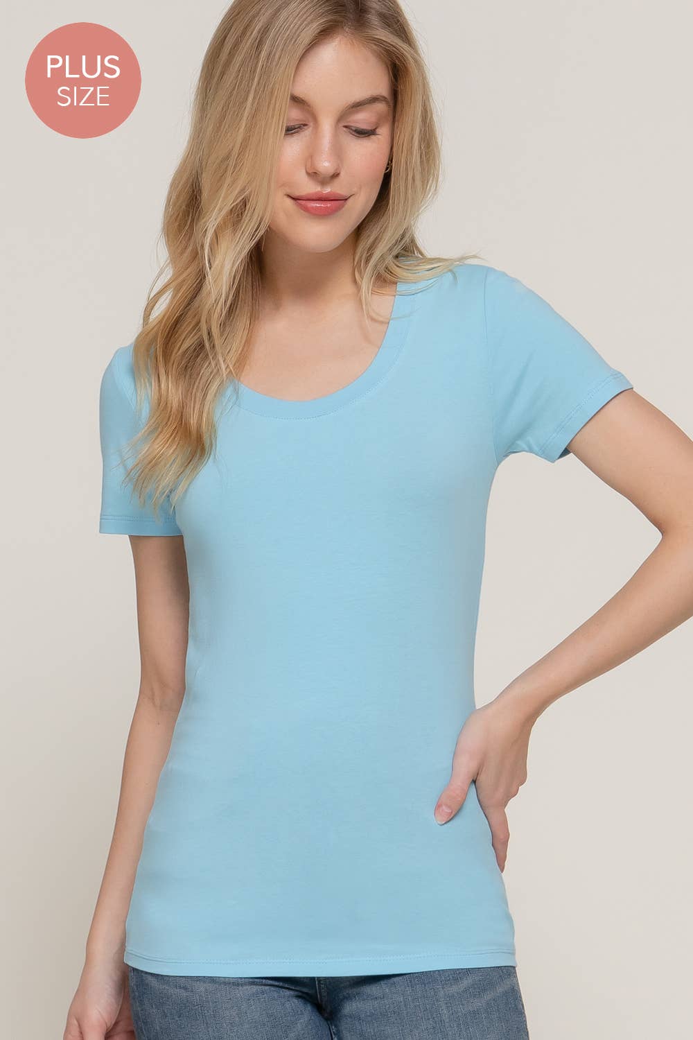 Active Basic | Active USA - Vente T-shirt – femme - [GRANDE TAILLE] Haut à manches courtes en jersey de coton à encolure dégagée23
