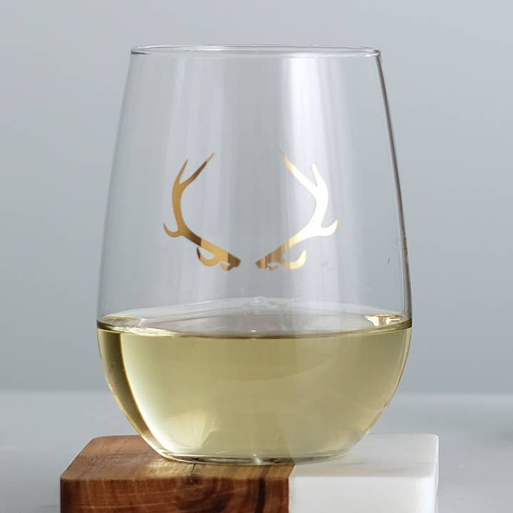 Verre à vin sans pied en bois, sérigraphie or 20 carats pour la vente par Vital Industries