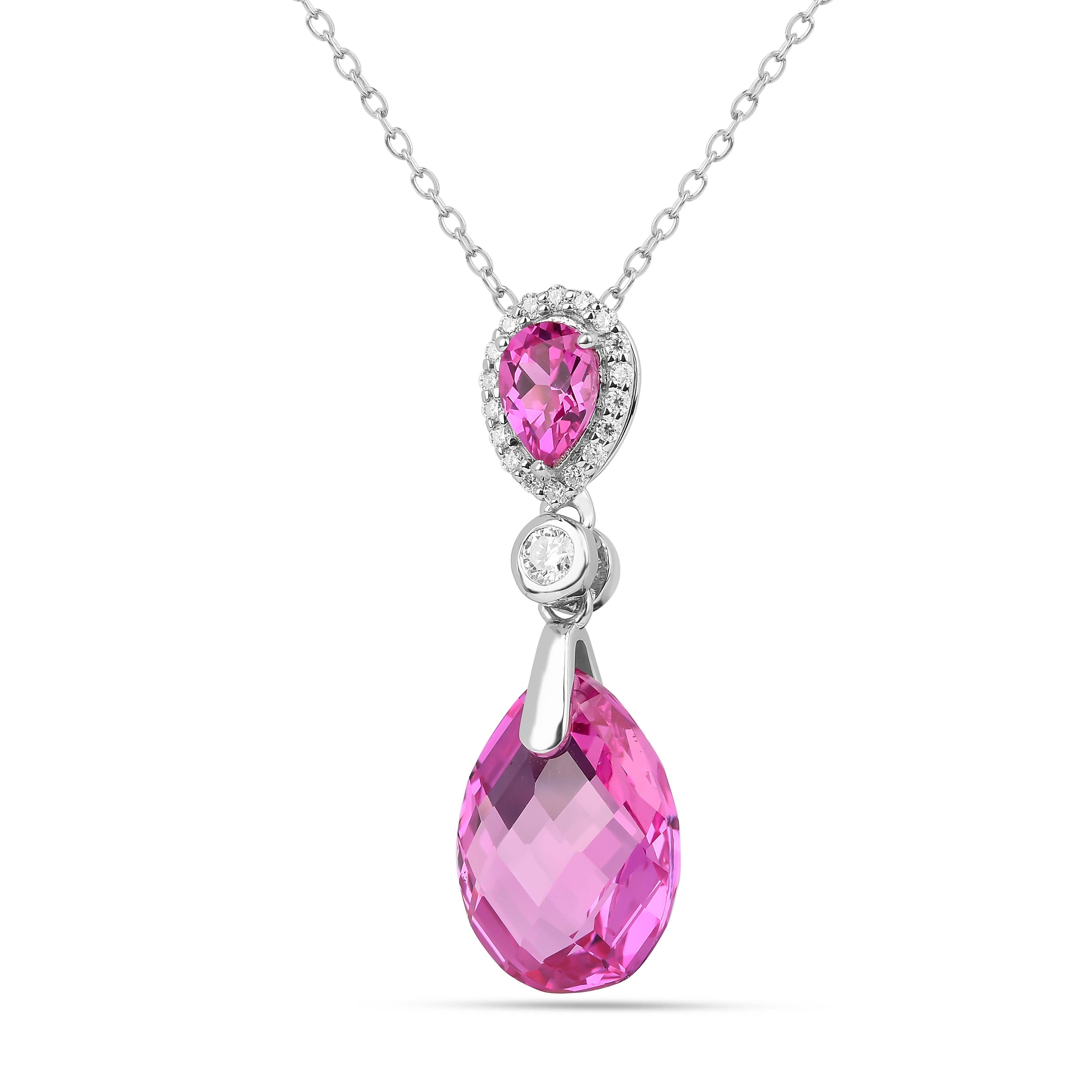 FCJ Jewelry LLC - Wholesale Pendant/Charm Necklace - 925 Silver Created Pink Sapphire Teardrop Pendant Necklace1
