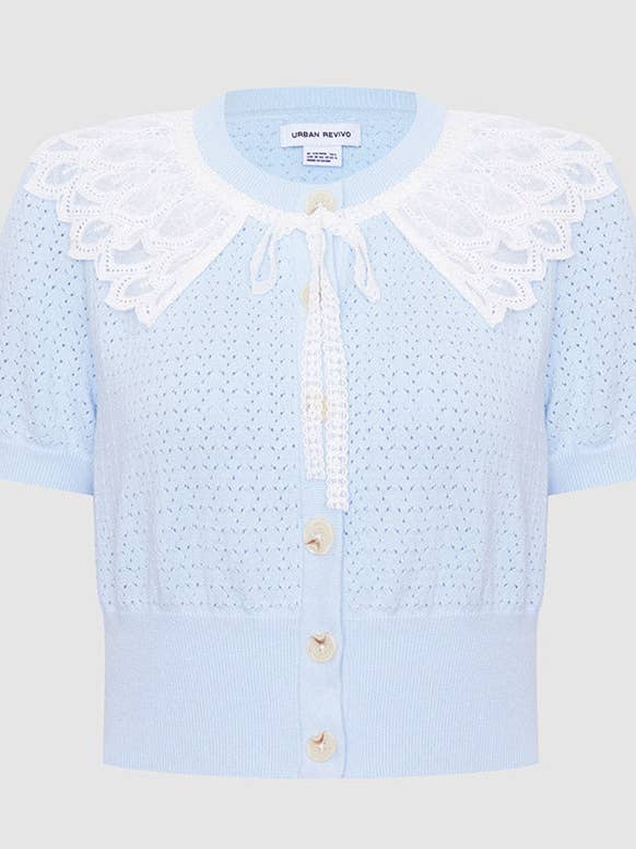 Cardigan con bottoni a pointelle con colletto in pizzo URBAN REVIVO per la vendita all'ingrosso da parte di UrbanRevivo