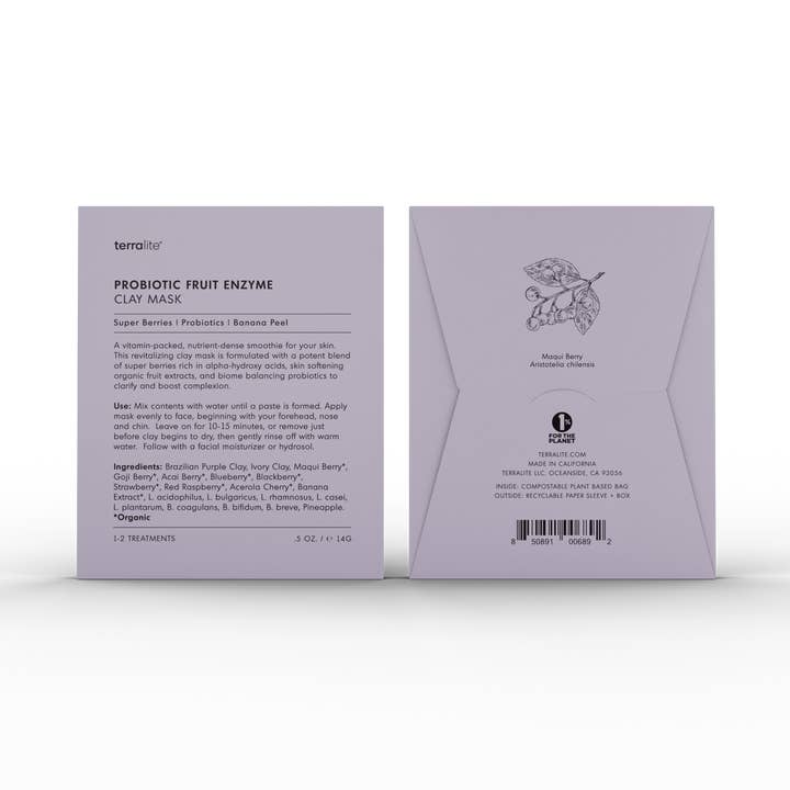 Terralite - Wholesale Skincare Face Mask - Probiotic Fruit Enzyme Clay Mask (Single Treatment)