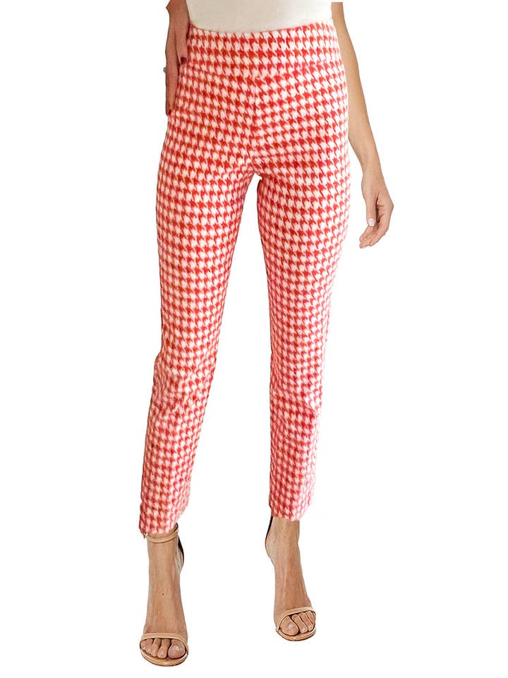 Krazy Larry P507 Aantrekbroek - Tomaat Mini Houndstooth voor wholesale door KRAZY LARRY