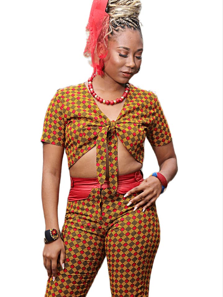 Ankara Short Sleeve Crop Top and Pants for wholesale by Ewa London