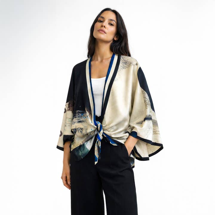 Ecriture Silk Kimono Robe for wholesale by Isabelle Gougenheim Designs
